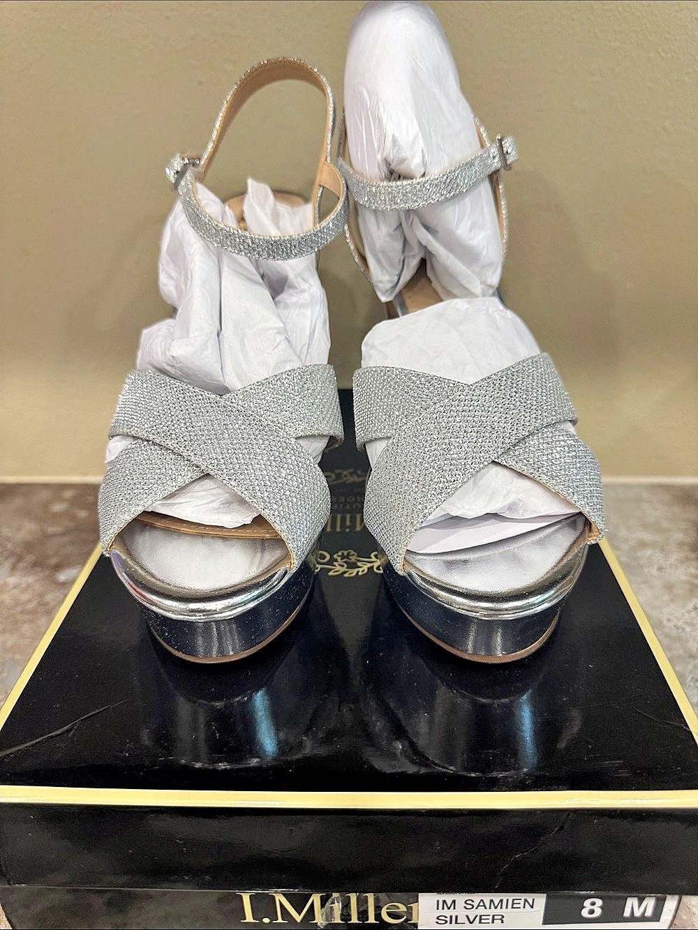 I.Miller Samien Rhinestone Platform Heels Silver US 8 M